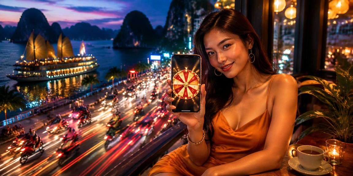 Khung cảnh vịnh Hạ Long với người dùng thư giãn và theo dõi kèo cá cược trực tuyến